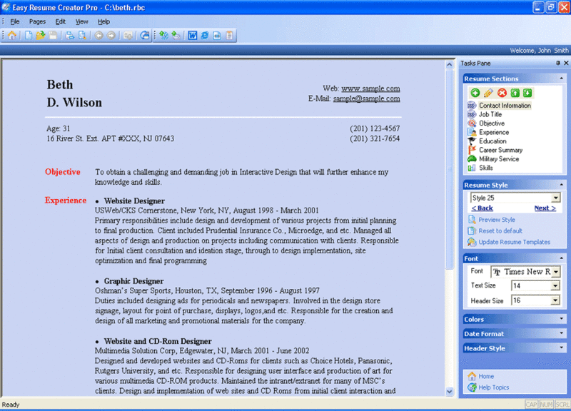Easy Resume Creator Pro Screenshot